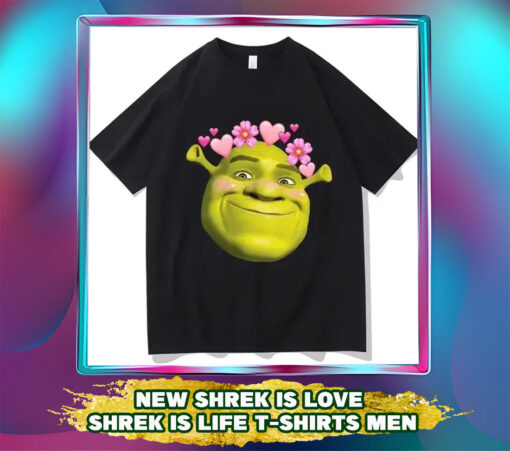 New Shrek Is Love Shrek Is Life T-shirts: Men's Y2K Manga Print Cotton Tee